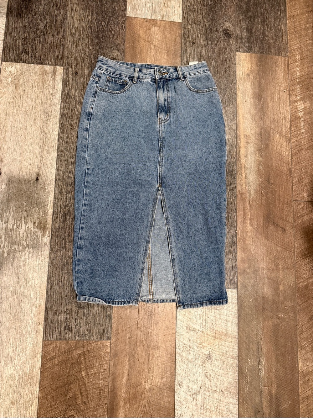 Classic Blue Denim Pencil Skirt with Front Slit